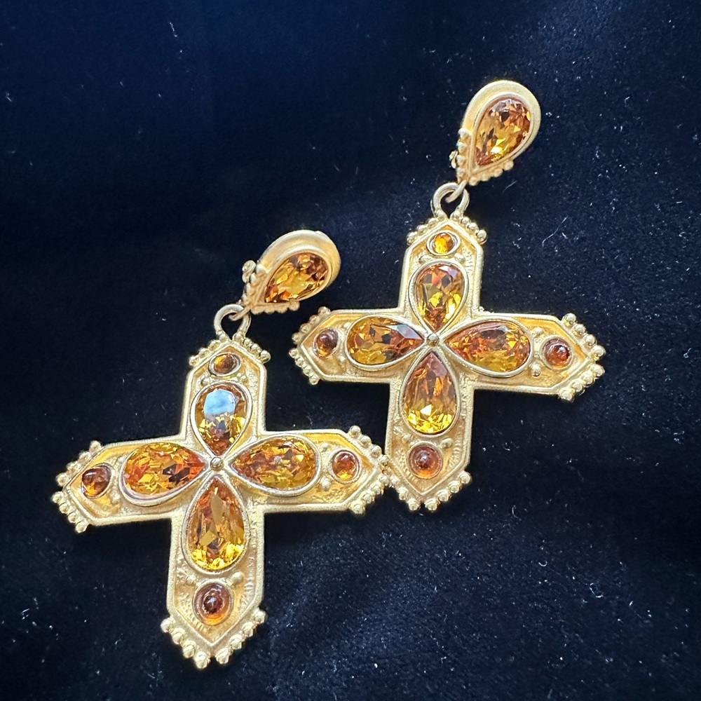 Leslie Block Crystal Cross Earrings